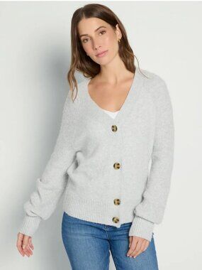 Women's V-Neck Cardigan in Light Heather Grey